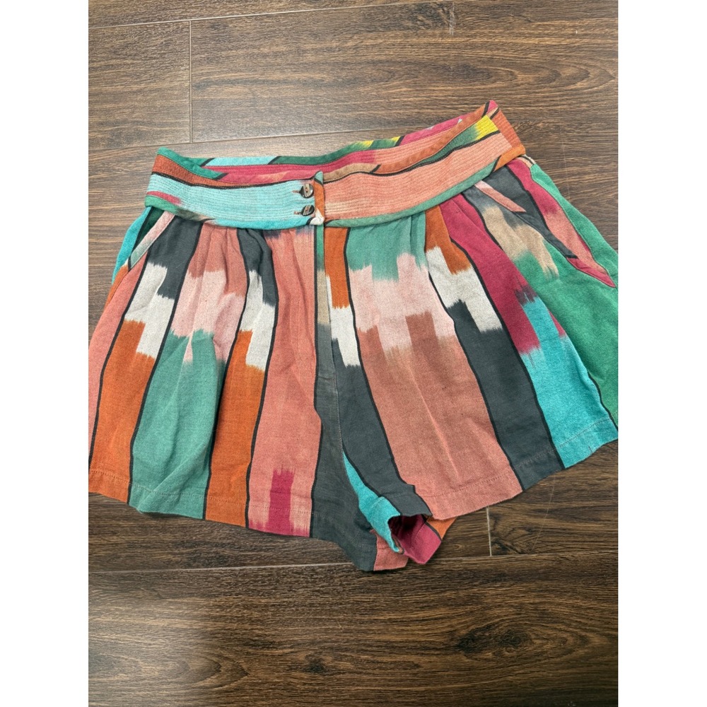 ULLA JOHNSON Multicolor Ikat Abstract Print Cotton Shorts Size 10 Boho